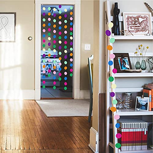 HOMESTORY 7pcs Colorful Party Paper Garland Circle Dots(92ft in total), Hanging Rainbow Decorations for Birthday Party and Wedding, Classroom Decorations, Home Decor Wall Hanging Decorations