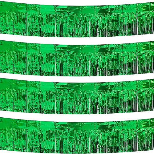 CareCheer 4 Pack 10 Feet Foil Fringe Garland Shiny Metallic Wall Hanging Drapes Tassel Skirting Decorations Supplies for Parade Float Trailer Mardi Gras Party Birthday Wedding (Green)