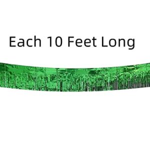 CareCheer 4 Pack 10 Feet Foil Fringe Garland Shiny Metallic Wall Hanging Drapes Tassel Skirting Decorations Supplies for Parade Float Trailer Mardi Gras Party Birthday Wedding (Green)