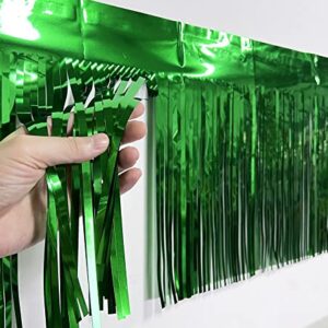 CareCheer 4 Pack 10 Feet Foil Fringe Garland Shiny Metallic Wall Hanging Drapes Tassel Skirting Decorations Supplies for Parade Float Trailer Mardi Gras Party Birthday Wedding (Green)