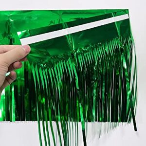 CareCheer 4 Pack 10 Feet Foil Fringe Garland Shiny Metallic Wall Hanging Drapes Tassel Skirting Decorations Supplies for Parade Float Trailer Mardi Gras Party Birthday Wedding (Green)