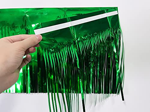 CareCheer 4 Pack 10 Feet Foil Fringe Garland Shiny Metallic Wall Hanging Drapes Tassel Skirting Decorations Supplies for Parade Float Trailer Mardi Gras Party Birthday Wedding (Green)