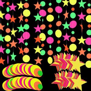 120ft neon paper garlands circle dots stars hanging decorations neon party supplies glow in the dark party supplies for birthday wedding glow party decorations