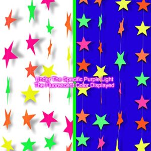 120Ft Neon Paper Garlands Circle Dots Stars Hanging Decorations Neon Party Supplies Glow in The Dark Party Supplies for Birthday Wedding Glow Party Decorations
