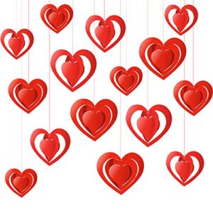 ptfny 15 pieces valentine’s day 3d heart hanging decorations red hearts hanging ornaments with red ribbons party supplies for indoor outdoor bridal shower anniversary wedding party decorations