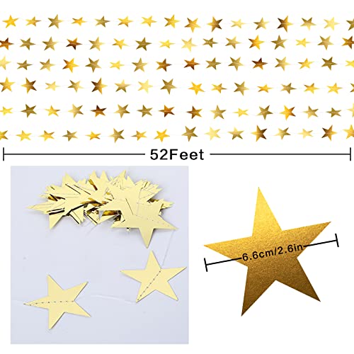 Reflective Star Paper Garland,52 Feet Glitter Star Garland Banner Decoration Sparkling Gold Star Banner Twinkle Little Star Garlands Reflective Banner Backdrop Decor for Christmas Wedding Birthday