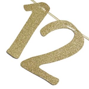 12 Years Loved Banner Sign Gold Glitter for 12th Birthday Party Decorations Anniversary Decor Photo Booth Props