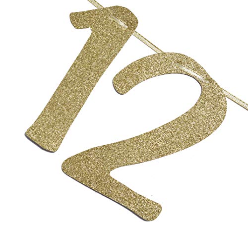 12 Years Loved Banner Sign Gold Glitter for 12th Birthday Party Decorations Anniversary Decor Photo Booth Props