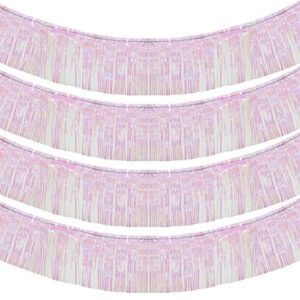 blukey 10 feet by 15 inch iridescent white foil fringe garland – pack of 4 | metallic tinsel banner | ideal for parade floats, bridal shower, wedding, birthday, christmas | wall hanging drapes