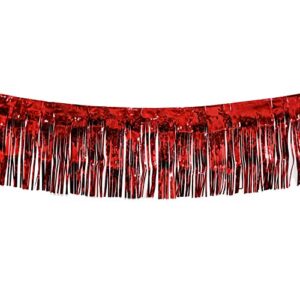 blukey 10 feet by 15 inch red foil fringe garland, shiny metallic tinsel banner ideal for parade floats, bridal shower, bachelorette, wedding, birthday, christmas – wall ceiling hanging fringe drapes