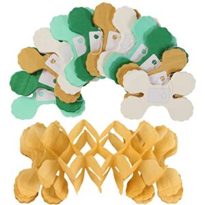 Sage-Green Ivory-Gold Party-Decorations Streamers Garland - 12pcs 4-Leaf Clover Paper Streamer Wedding Bridal Shower Bachelorette Engagement Paper Flowers Banners Safari Jungle Decor Ouruola