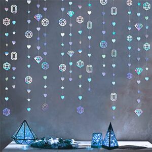 40 Ft Iridescent Diamond Heart Star Garland Holographic Paper Diamond Star Heart Streamer for Wedding Bridal Shower Engagement Birthday Anniversary Bachelorette Baby Shower Galaxy Party Decorations