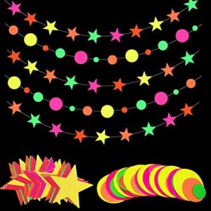 60ft neon paper garlands circle dots stars hanging decorations neon party supplies set glow in the dark party supplies for birthday wedding glow party decorations