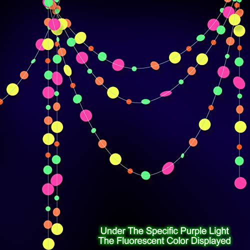 60Ft Neon Paper Garlands Circle Dots Stars Hanging Decorations Neon Party Supplies Set Glow in The Dark Party Supplies for Birthday Wedding Glow Party Decorations