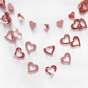 Glitter Rose Gold Heart Garland Shiny Valentines Day Decoration Mothers Day Banner Backdrop Hanging Decor for Engagement Bachelorette Wedding Bridal Shower Streamer Anniversary Party Supplies