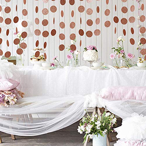 Rose Gold Party Supplies Glitter Grand Paper Dots Hanging - 4 Pack 52 Feet for Bachelorette Party,Wedding, Birthday Party Decoration