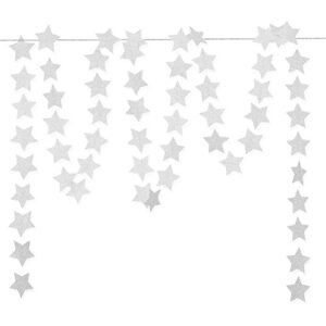 glitter silver paper star hanging garland – twinkle star banner for baby shower backdrop, birthday party wall decoration, 2.8″, totally 23 ft/7m