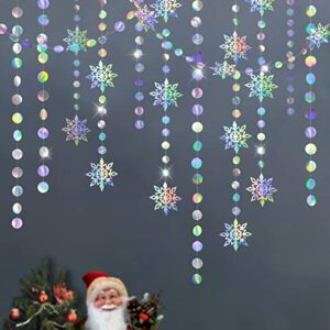iridescent snowflake decorations holographic snow flakes garland winter wonderland hanging streamer backdrop decor banner christmas new year wedding baby shower frozen birthday party supplies