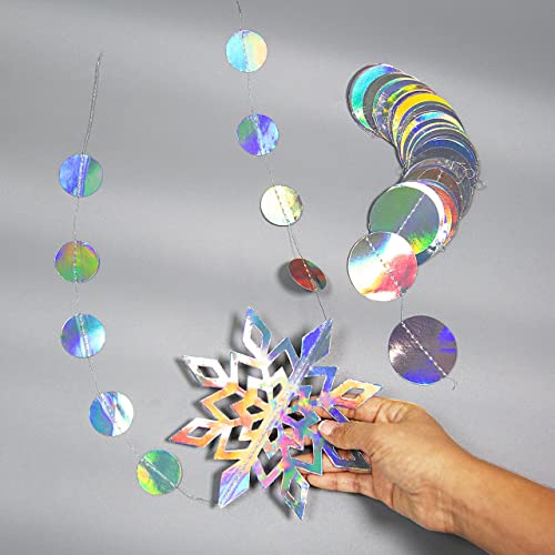 Iridescent Snowflake Decorations Holographic Snow Flakes Garland Winter Wonderland Hanging Streamer Backdrop Decor Banner Christmas New Year Wedding Baby Shower Frozen Birthday Party Supplies