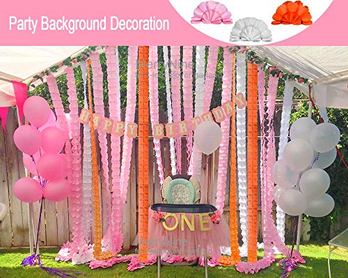 Reusable Party Streamers, MerryNine Four-Leaf Clover Paper Flower Garland for Party, Wedding Decoration, About 10 Feet/3M Each, Pack of 6 (Pure White)