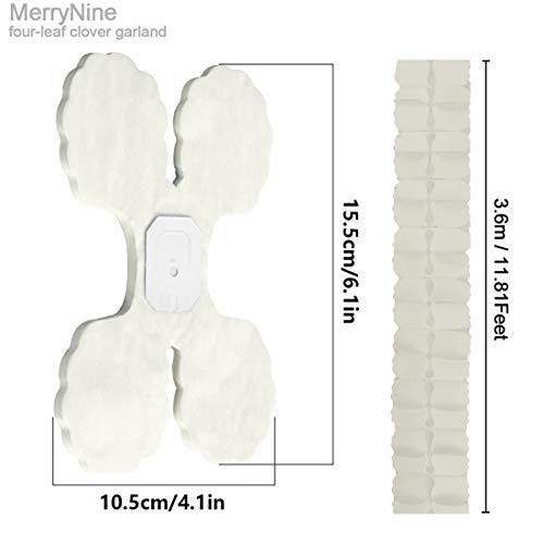 Reusable Party Streamers, MerryNine Four-Leaf Clover Paper Flower Garland for Party, Wedding Decoration, About 10 Feet/3M Each, Pack of 6 (Pure White)