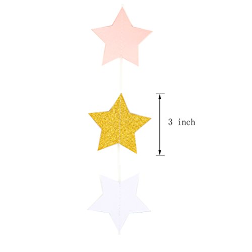 MOWO Paper Garland Twinkle Star Pink Gold Glitter and White 3'' Circle Decoration 2pc 20 feet in Total