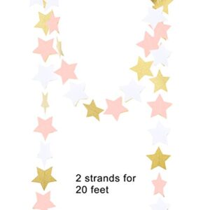 MOWO Paper Garland Twinkle Star Pink Gold Glitter and White 3'' Circle Decoration 2pc 20 feet in Total