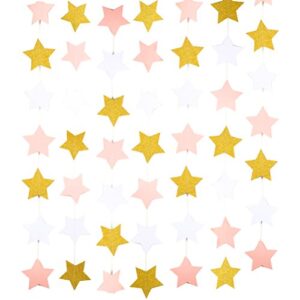 MOWO Paper Garland Twinkle Star Pink Gold Glitter and White 3'' Circle Decoration 2pc 20 feet in Total