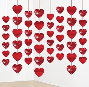 72pcs valentine’s day decorations red garland hanging string hearts – valentines streamer for home wedding anniversary party decor