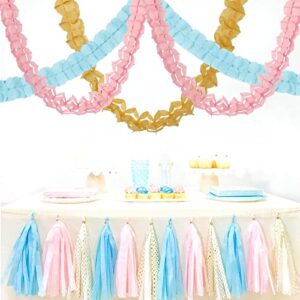 Blue-Pink Gold Party-Decorations Streamers Garland - 12pcs Gender Reveal Ideas 4-Leaf Clover Paper Streamer Wedding Birthday Bachelorette Engagement Baby Shower Supplies Banners Ouruola