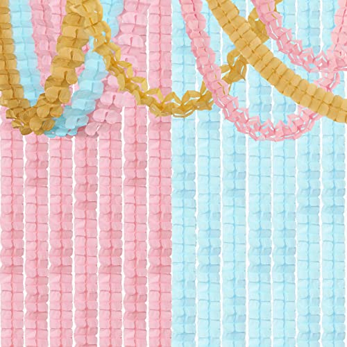 Blue-Pink Gold Party-Decorations Streamers Garland - 12pcs Gender Reveal Ideas 4-Leaf Clover Paper Streamer Wedding Birthday Bachelorette Engagement Baby Shower Supplies Banners Ouruola