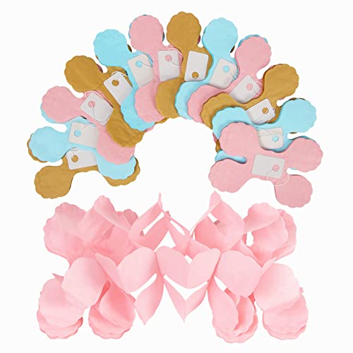 Blue-Pink Gold Party-Decorations Streamers Garland - 12pcs Gender Reveal Ideas 4-Leaf Clover Paper Streamer Wedding Birthday Bachelorette Engagement Baby Shower Supplies Banners Ouruola