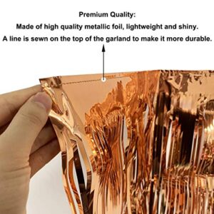 Blukey 10 Feet by 15 Inch Rose Gold Foil Fringe Garland - Pack of 3 | Shiny Metallic Tinsel Banner | Ideal for Parade Floats, Bridal Shower, Wedding, Birthday, Christmas | Wall Hanging Drapes