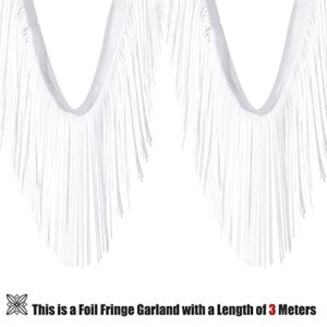 WILLBOND 6 Pieces 10 Feet Fringe Garland Foil Fringe Garland Metallic Tinsel Foil Garland Wall Hanging Fringe Banner for Wedding Birthday Parties Holiday Decorations and More (White)