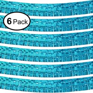 Blukey 10 Feet by 15 Inch Turquoise Foil Fringe Garland - Pack of 6 | Shiny Metallic Tinsel Banner | Ideal for Parade Floats, Bridal Shower, Wedding, Birthday, Christmas | Wall Hanging Drapes