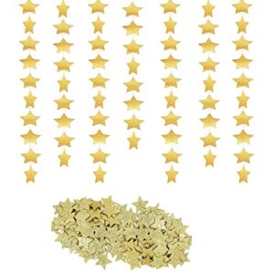 hbtper 2 pack double sided gold glitter star garland and 100 pcs gold glitter stars confetti for christmas decor, wedding party decor,table decor, birthday party or gold baby shower decorations