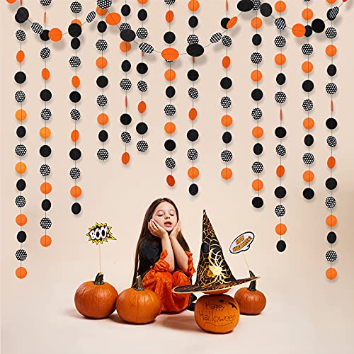 Glitter Black Orange White Dot Circle Garland Halloween Hanging Decoration Haunting Banner Devil Backdrop Demon Decor for Bday/Birthday Sweet 16