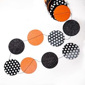 Glitter Black Orange White Dot Circle Garland Halloween Hanging Decoration Haunting Banner Devil Backdrop Demon Decor for Bday/Birthday Sweet 16