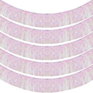 blukey 10 feet by 15 inch iridescent white foil fringe garland – pack of 5 | metallic tinsel banner | ideal for parade floats, bridal shower, bachelorette, birthday, christmas | wall hanging drapes