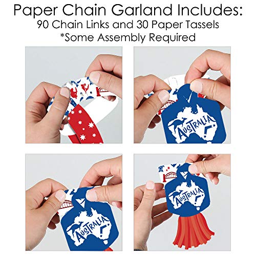 Big Dot of Happiness Australia Day - 90 Chain Links and 30 Paper Tassels Decoration Kit - G’Day Mate Aussie Party Paper Chains Garland - 21 feet