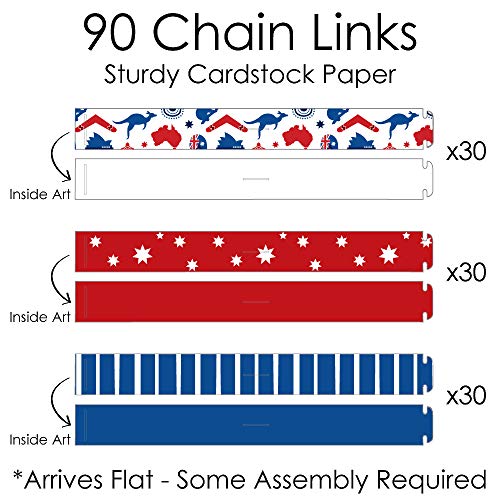 Big Dot of Happiness Australia Day - 90 Chain Links and 30 Paper Tassels Decoration Kit - G’Day Mate Aussie Party Paper Chains Garland - 21 feet