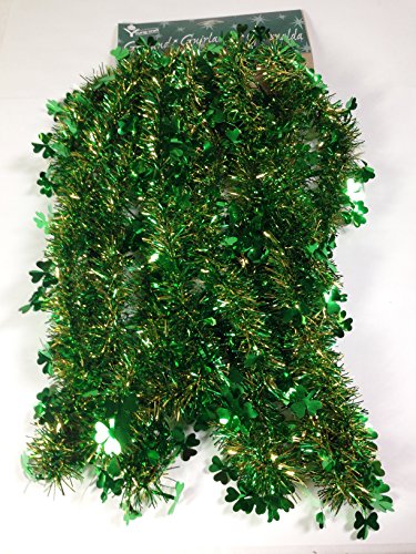 St Patrick Day Green Garland Shamrocks Party Garland -15 Feet Long (Green/Gold Green Clovers)