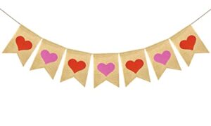fakteen heart banner valentine’s day decorations, red pink hearts garland burlap bunting for wedding bridal shower anniversary party décor