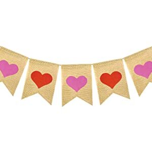 FAKTEEN Heart Banner Valentine's Day Decorations, Red Pink Hearts Garland Burlap Bunting for Wedding Bridal Shower Anniversary Party Décor