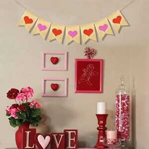 FAKTEEN Heart Banner Valentine's Day Decorations, Red Pink Hearts Garland Burlap Bunting for Wedding Bridal Shower Anniversary Party Décor