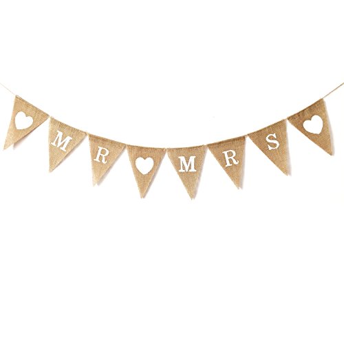 LWR CRAFTS Burlap Bunting Banner Triangle Heart MR MRS