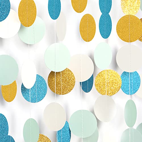 Teal-Blue Mint Ivory-Gold Party-Decorations Streamers Garland - 52Ft Hanging Paper Banner, Birthday Wedding Engagement Bridal Baby Shower Bachelorette Decor Banners Lasting Surprise