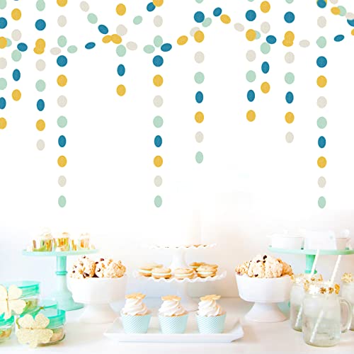 Teal-Blue Mint Ivory-Gold Party-Decorations Streamers Garland - 52Ft Hanging Paper Banner, Birthday Wedding Engagement Bridal Baby Shower Bachelorette Decor Banners Lasting Surprise