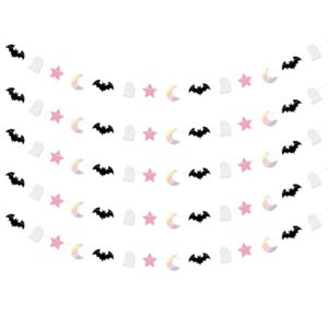 5 Pcs Halloween Moon Bat Ghost Star Garland Pink Black Halloween Garland for Pink and Black Kids' Halloween Party Supplies Decorations