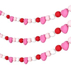 2 pieces valentine’s day felt ball garlands heart ball felt banners colorful pom pom garlands fluffy valentine heart garlands for valentine’s day wedding birthday party decoration, 60 balls, 4 colors